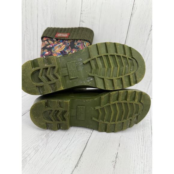 Sakroots Boots Rain Sweater Cuff Quilted Bird Olive Green Women's Sz 6 Sak Roots - Picture 7 of 7